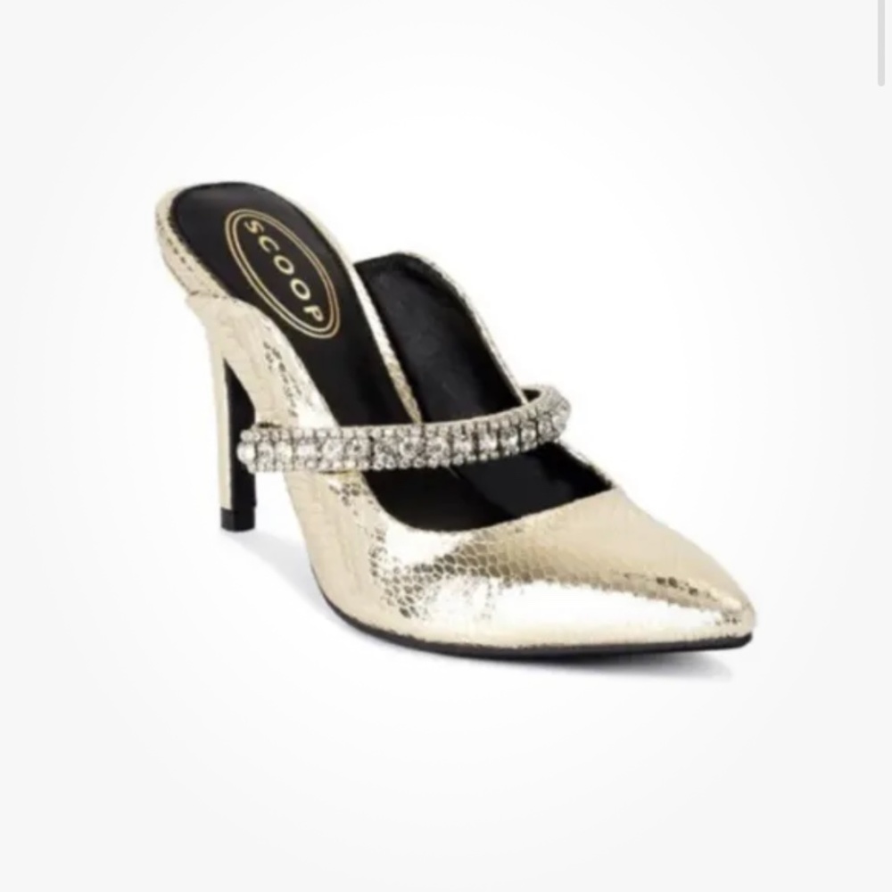 Scoop NYC Women’s Rhinestone Slip-On Gold Heels, Shoes 7.5 NEW